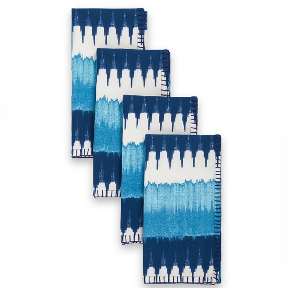NWT 4 Figue Ikat Stripe Navy Napkins - Picture 5 of 10